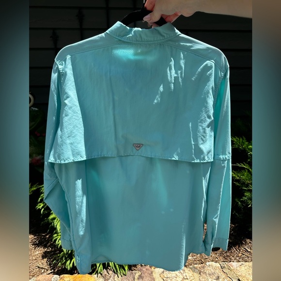 Columbia Men's Long Sleeve Fishing Shirt Aqua Teal Size L UPF Sun Protection - Picture 2 of 4